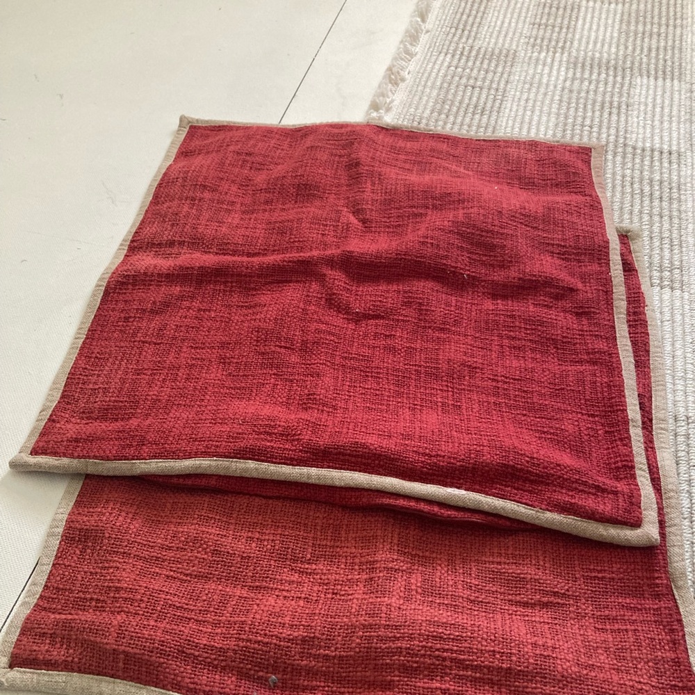Pottery Barn Red and Tan Cushions